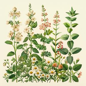 plant  wildflowers  herbs  illustration  anatomy  pink  green  vintage  art  botany 1040655