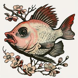 chromolithography  fish  flowers  branch  colorful  vibrant  nature  detailed  organic  playful 1049953