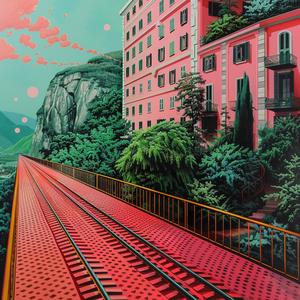 minimal  chromolithography  train  track  buildings  pink  urban  surreal  color  nostalgic 1037451