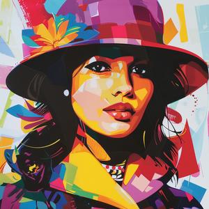 surreal  fashion  model  Amsterdam  colorful  detailed  screenprint  woman  hat  clothes 1079638