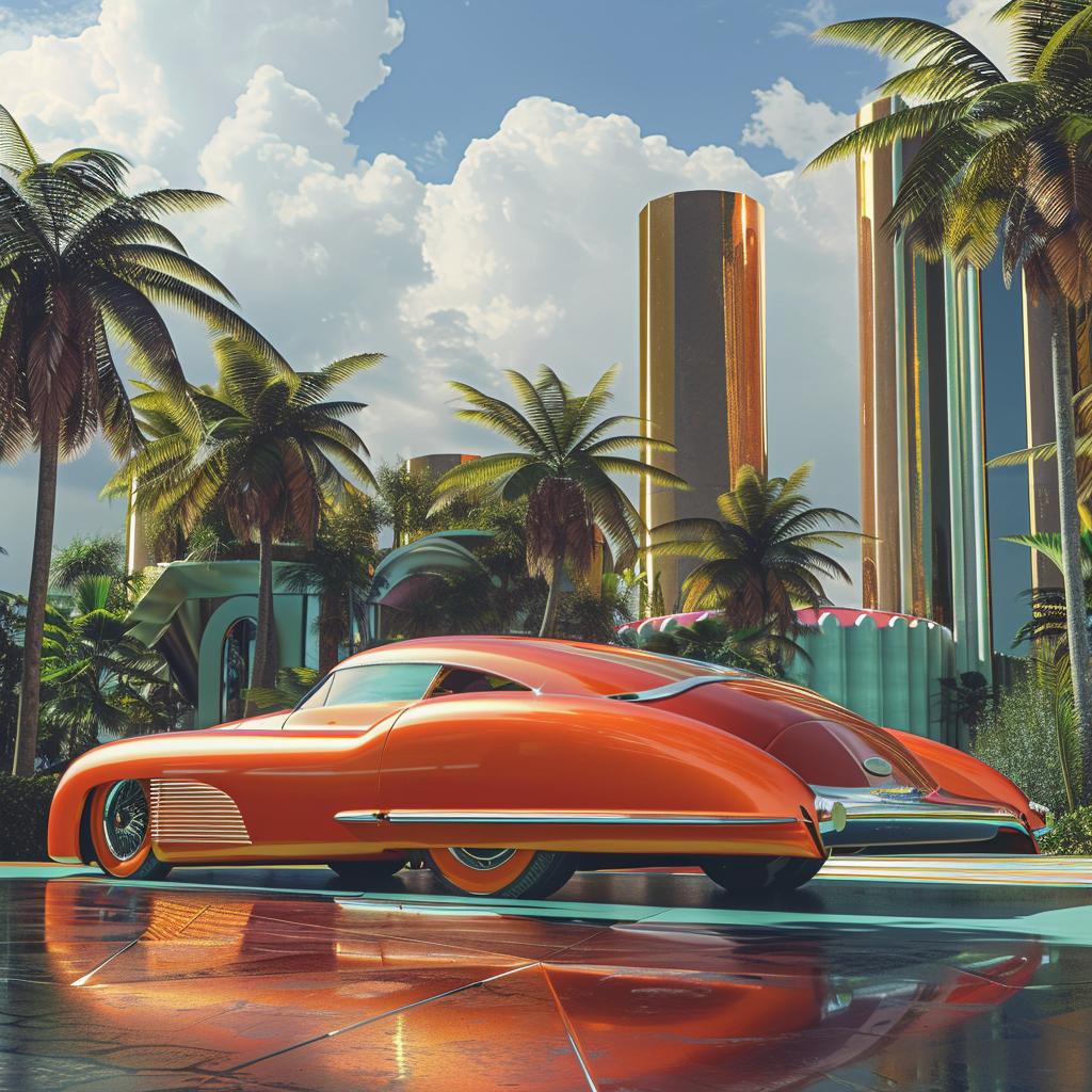 custom  car  futuristic  architecture  orange  palmtrees  automobile  design  style  vibrant 944254