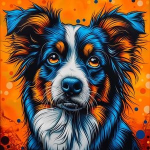 border  collie  dog  cute  adorable  colors  orange  blue  black  painting 1037459