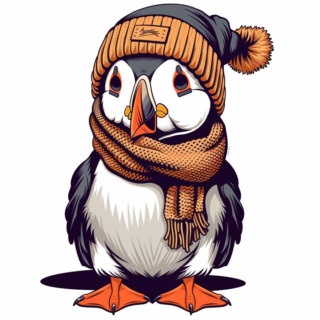 vector  puffin  cute  knitted  hat  scarf  adorable  minimal  whimsical  street 958646