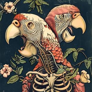 parrots  skeletons  flowers  chromolithography  colorful  illustration  nature  art  birds  design 1048475