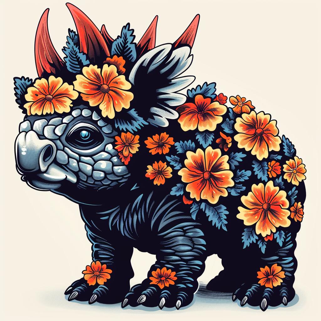 mythical  hybrid  creature  animal  fantasy  flowerpunk  dinosaur  tattoo  flowers  illustration 941230