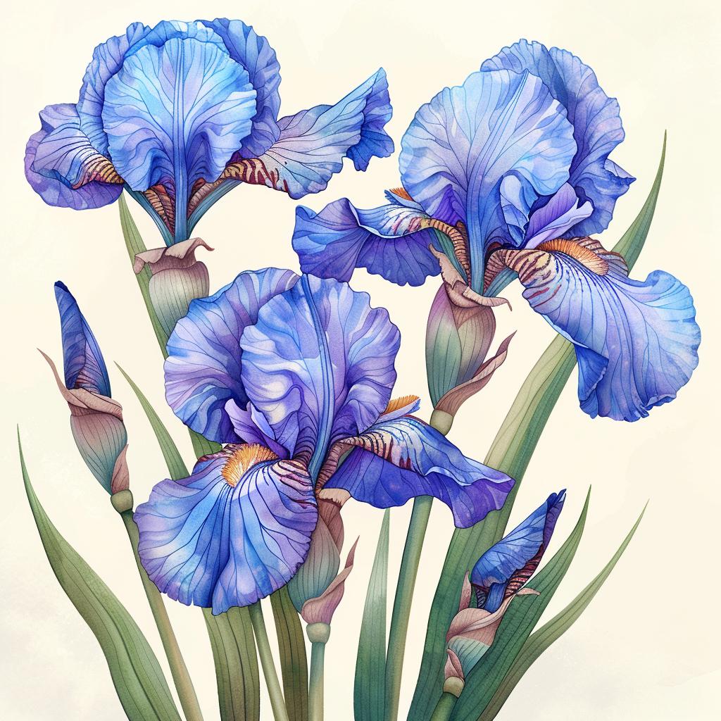 blue  iris  watercolor  flowers  nature  illustration  art  botanical  design  style 971547
