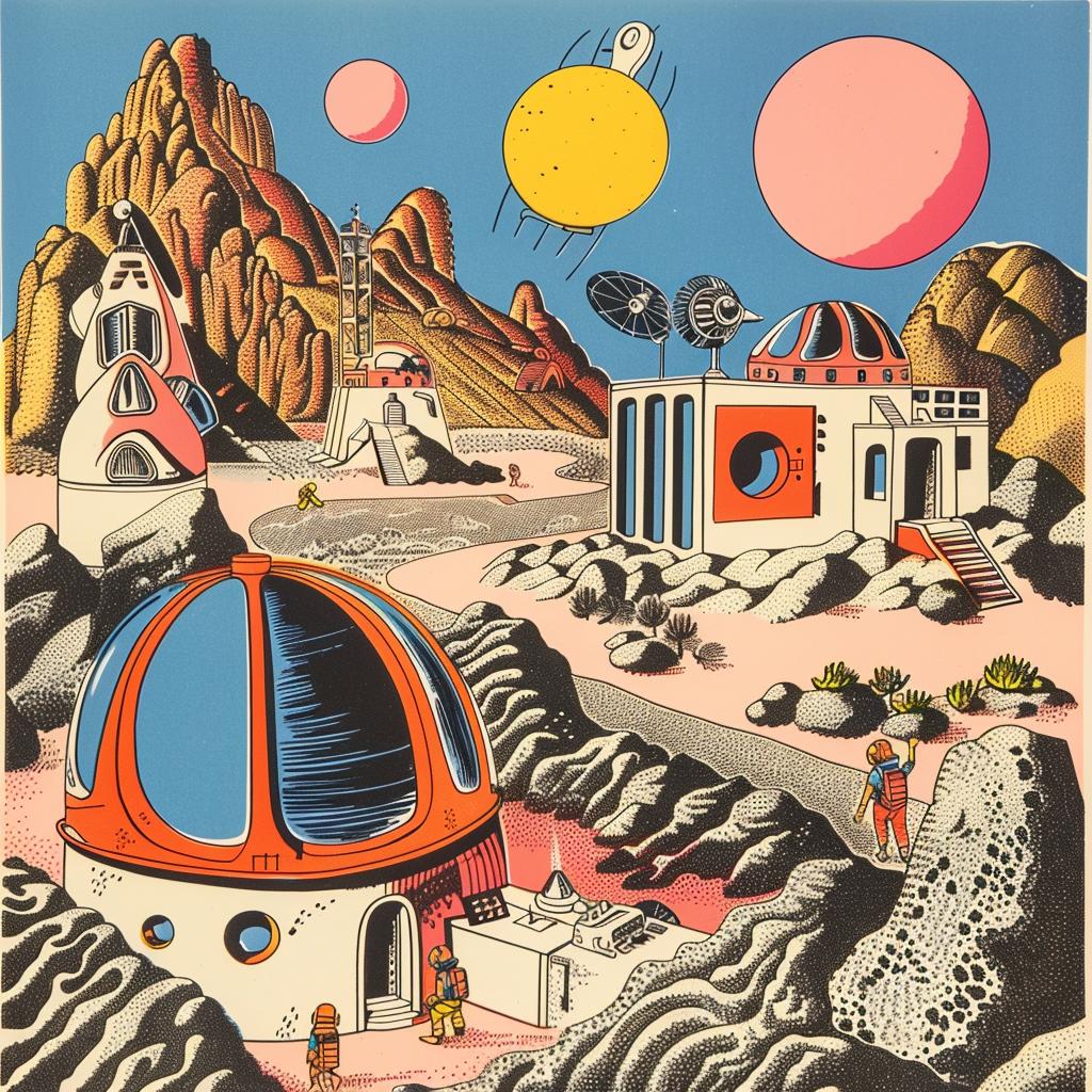 Mars  space  station  vintage  poster  artwork  design  science  exploration  nostalgic 959702