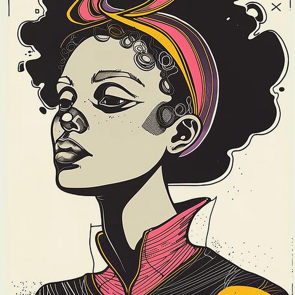 PopArt  woman  portrait  AfricanAmerican  70s  afro  character  digital  illustration  stylized 938033