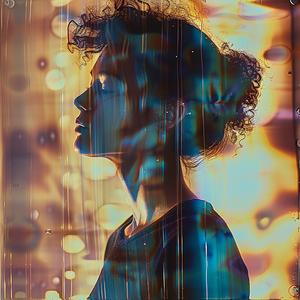 امرأة ذات شعر مجعد وخلفية ملونة، فن ثلاثي الأبعاد، صورة شخصية نابضة بالحياة، أسلوب تجريدي 1060572