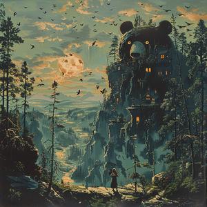 bear  mountain  birds  landscape  nature  chromolithography  wildlife  colorful  scenic  art 1051780