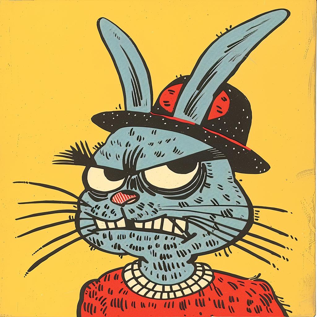 ominous  rabbit  bucket  cap  vibrant  comic  portrait  illustration  vintage  Kirby 921411
