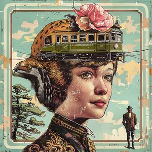woman  train  headpiece  chromolithography  art  design  colorful  print  visual  graphic 1059952