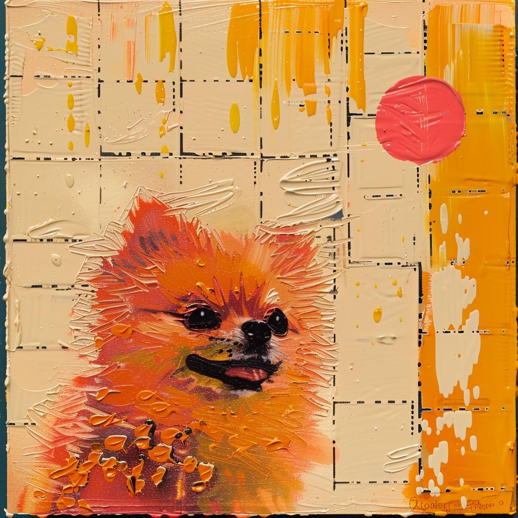 encaustic  dog  red  sun  background  palette  impasto  playful  colorful  vibrant 1016101
