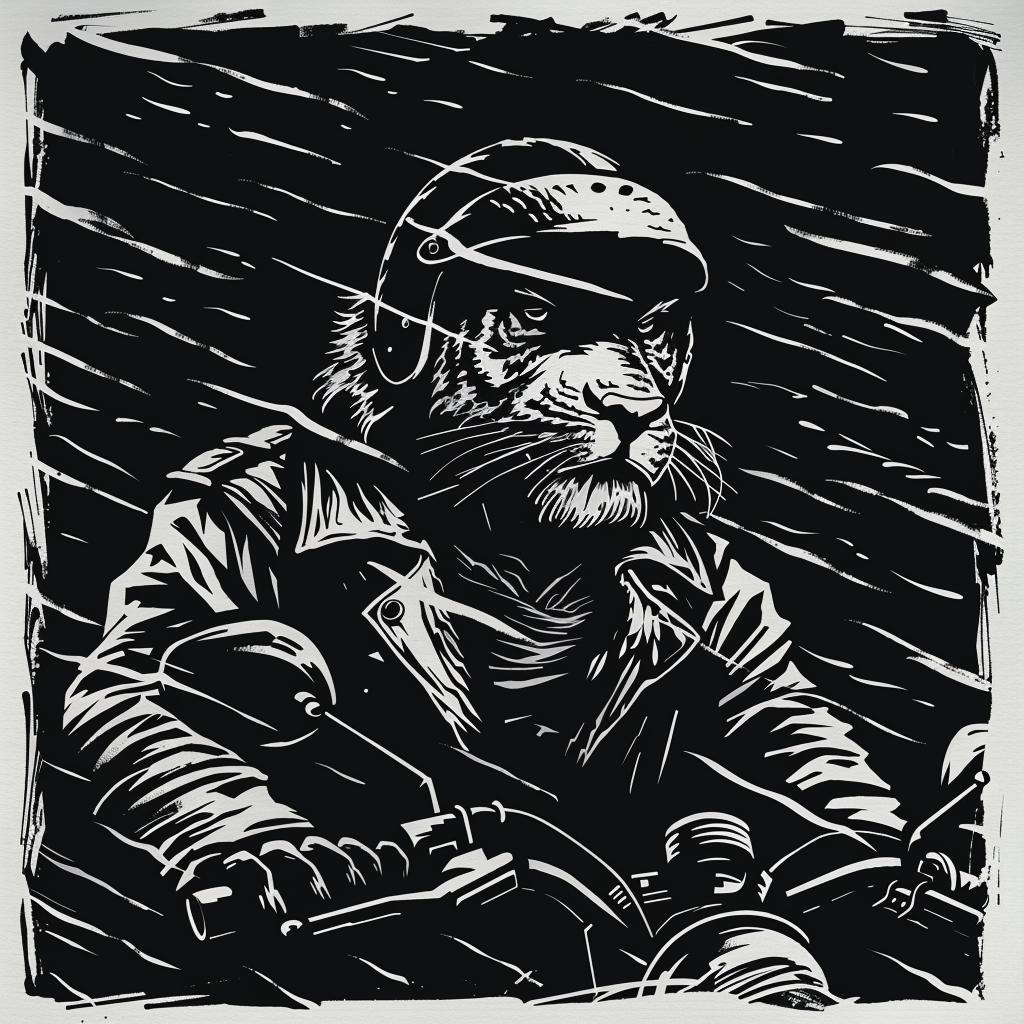 tiger  motorcycle  helmet  rain  adventure  illustration  whimsical  cartoon  fun  dynamic 1026006