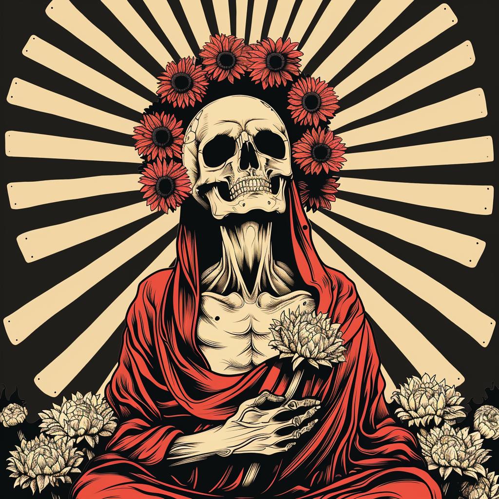 Art  McFarlane  Skull  Flowers  Robe  Red  Provocative  Dark  Occult  Spiritual 936128