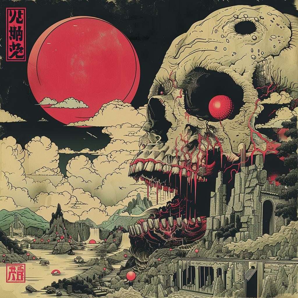album  cover  skull  red  sun  surreal  Japanese  art  graphic  design 960910