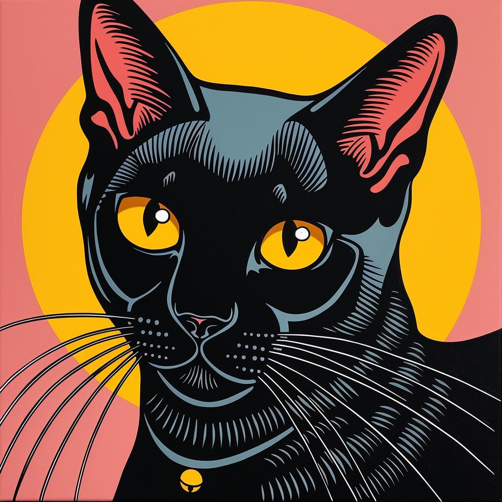 cat  black  yellow  pink  background  art  feline  whiskers  pet  cute 972199