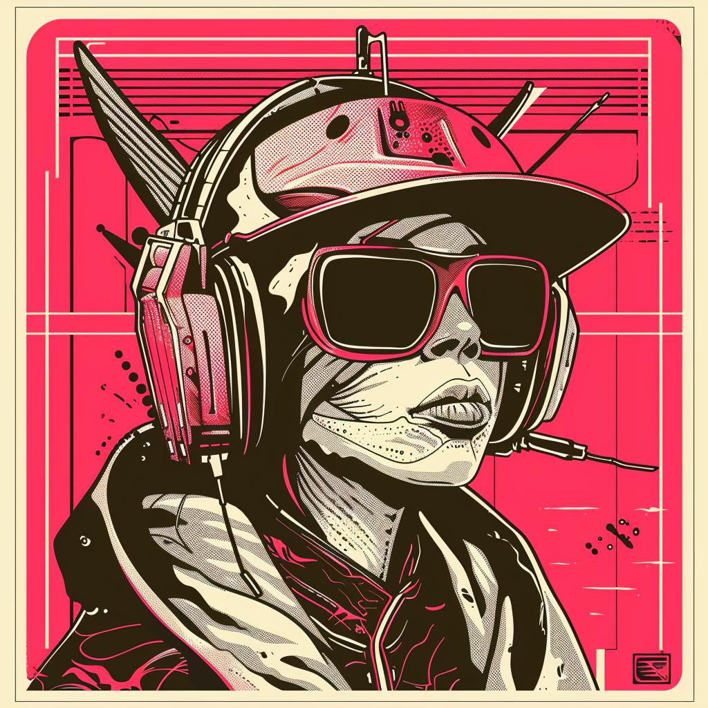 surreal  album  cover  grasshopper  girl  headphones  glasses  vector  illustration  digital 939474