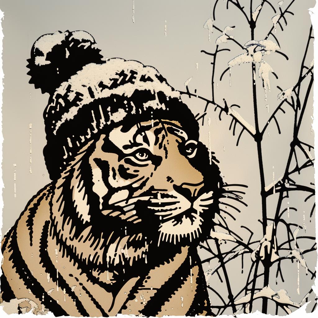 tiger  hat  white  background  cute  winter  animal  playful  cartoon  illustration 942472
