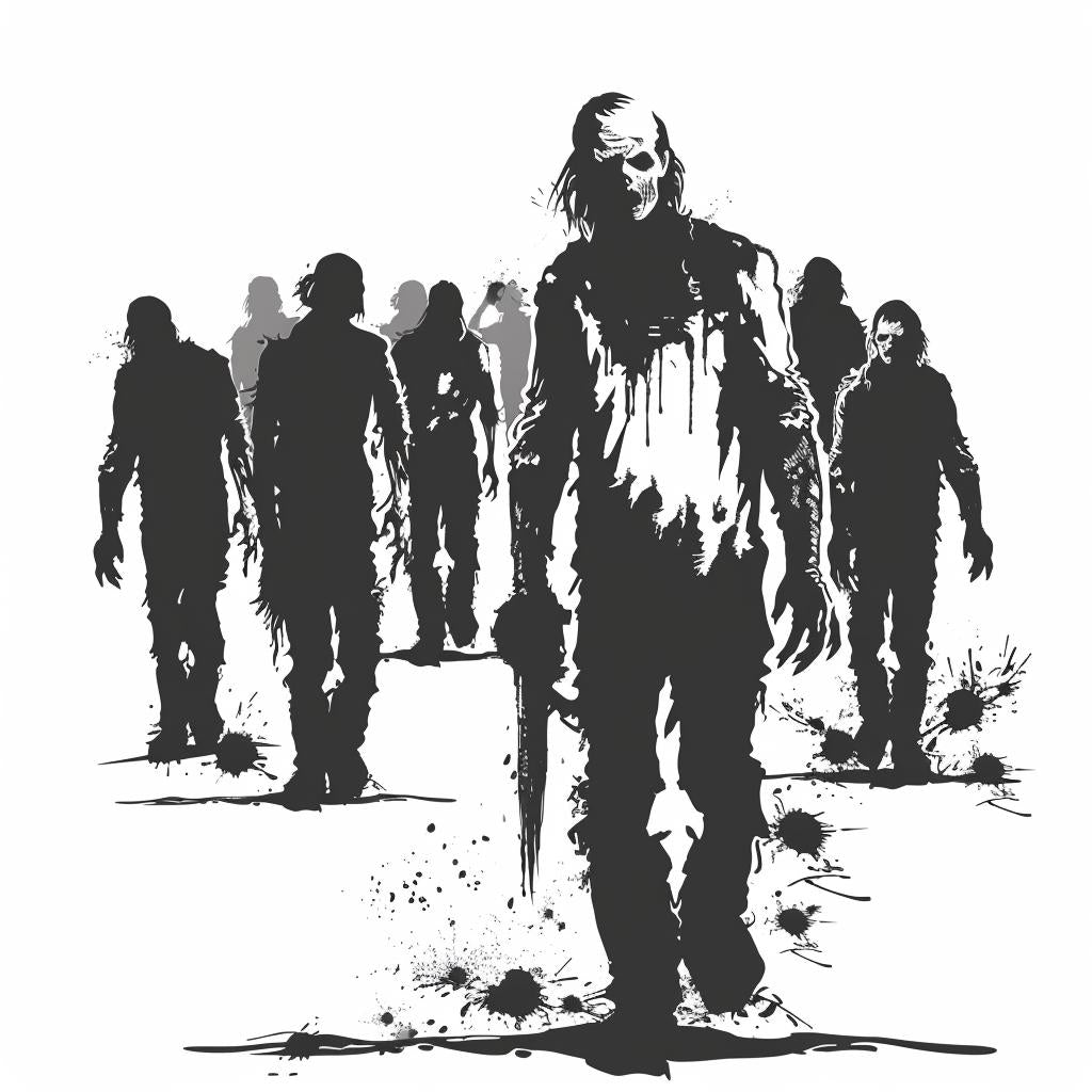 zombies  walking  silhouette  vector  illustration  black  white  icon  emblem  vintage 951831