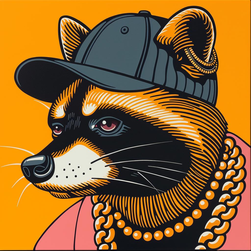 raccoon  hat  chain  stylized  urban  cute  vibrant  pet  rapper  colorful 1022508