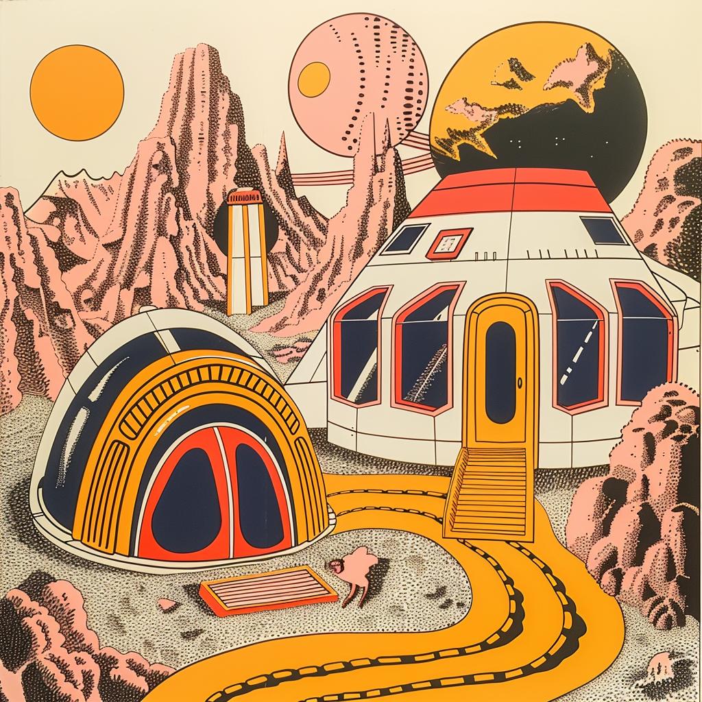 mars  space  station  house  mountain  adventurous  colorful  narrative  fantasy  print 959650