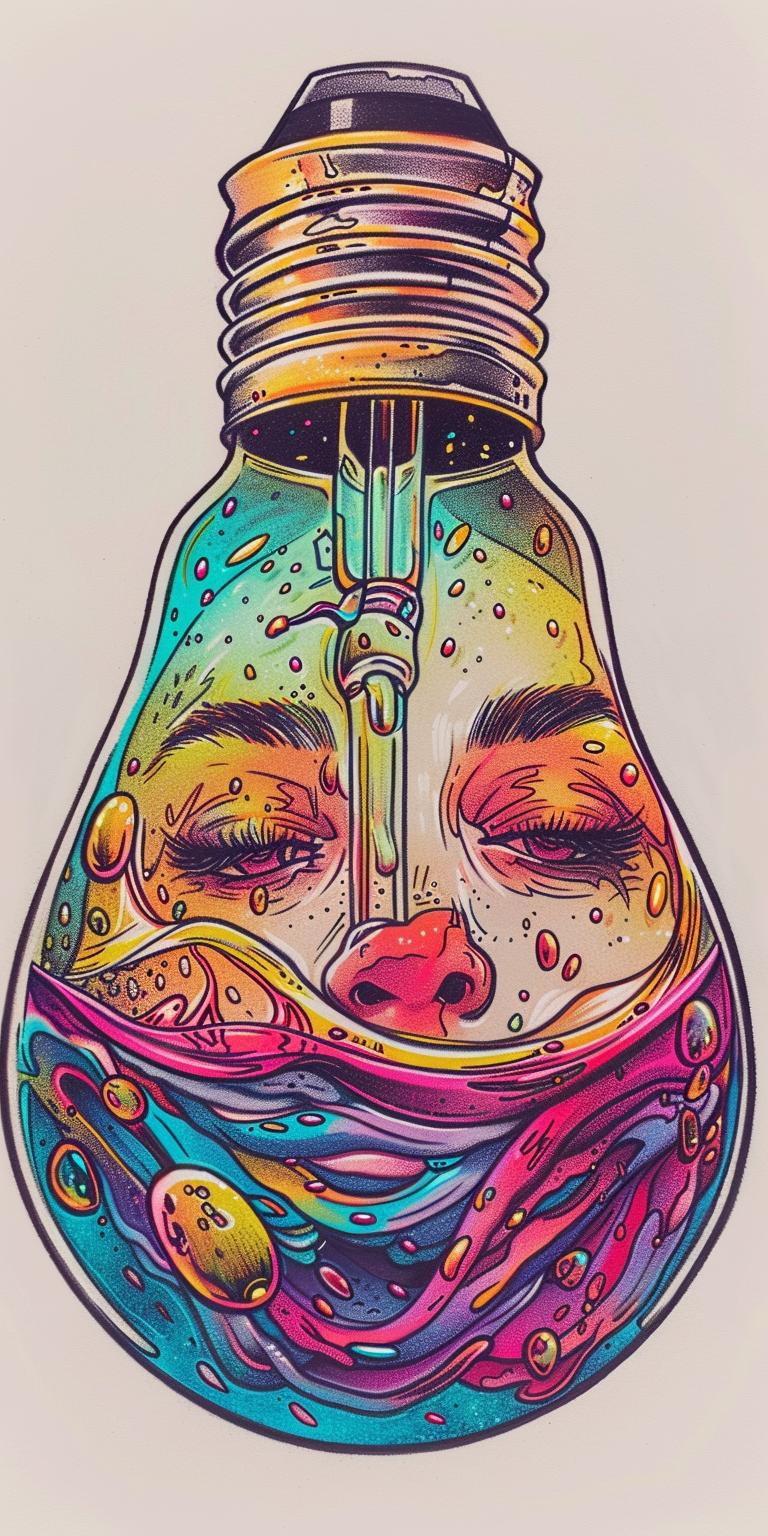 رسم وجه امرأة، مصباح كهربائي، غرق تحت الماء، خيالي، فني، سائل، سريالي 940468
