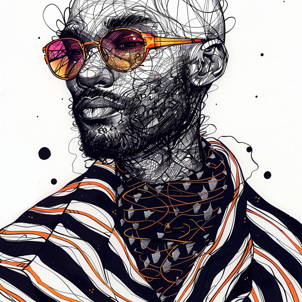 Pop  Art  African-American  man  bald  sunglasses  drawing  white  background  portrait 937912