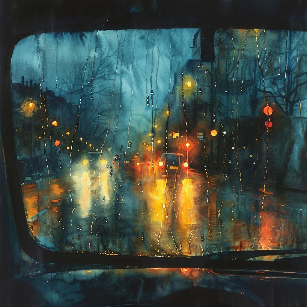 car  window  watercolor  night  rain  fog  interior  art  painting  view 920067