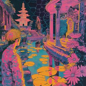 album  cover  man  pond  surreal  colorful  chaos  nature  Risograph  landscape 1078061