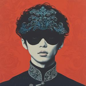 surreal  album  cover  Risograph  Symbolist  man  mask  hair  portrait  creative 1077786