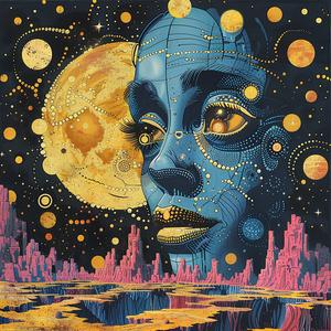 moon  canvas  art  print  vintage  comic  illustration  art nouveau  surrealism  pointillism 1076605