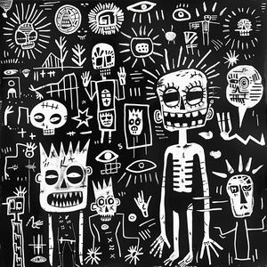 drawing  black  white  people  monochrome  figurative  expressive  crowd  Basquiat  art 1077273
