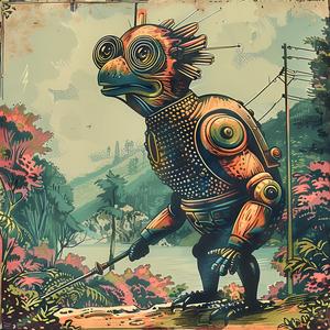 robot  sword  painting  chromolithography  sci-fi  artwork  colorful  design  illustration  dynamic 1059909