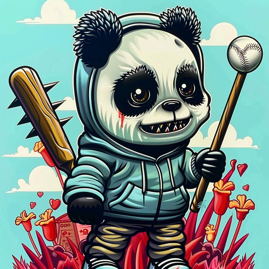 panda  cartoon  baseball  bat  playful  funny  character  illustration  colorful  cute 1033190
