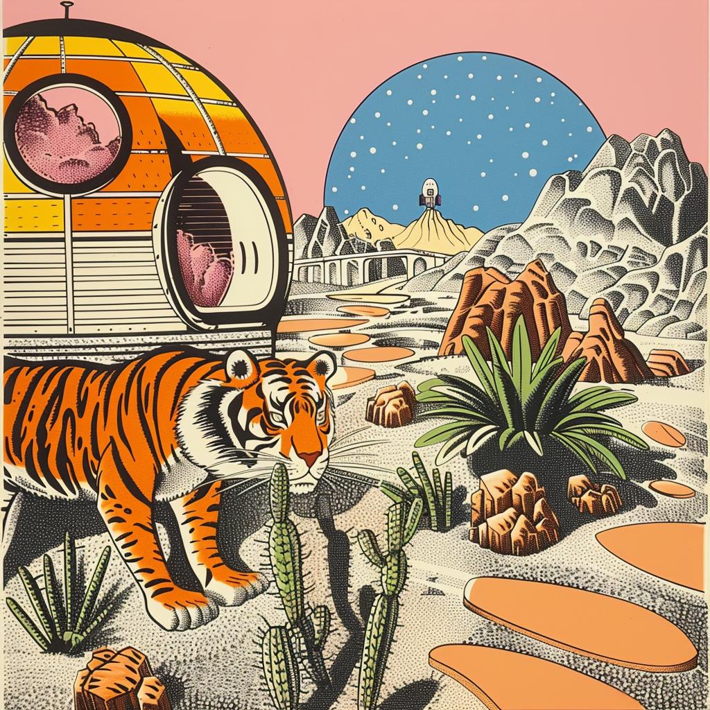 tiger  cactus  house  painting  sci-fi  cute  animals  space  whimsical  fantasy 959694