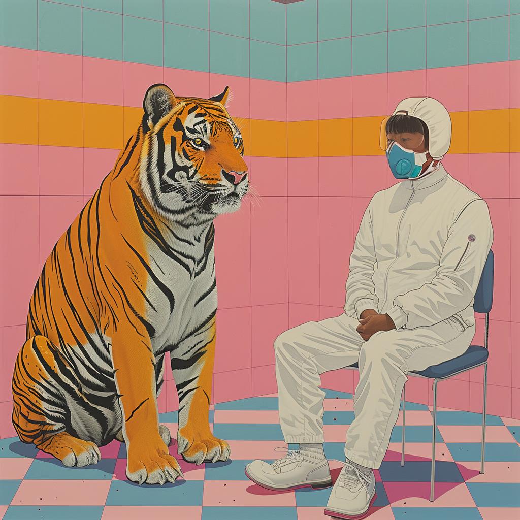 surreal  tiger  therapy  man  painting  Joan  Cornella  creative  album  cover 1017686