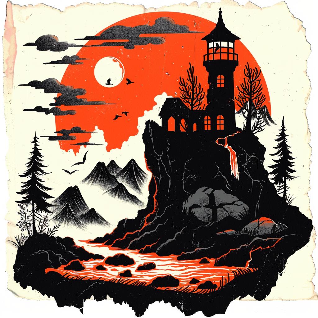 black  red  poster  lighthouse  trees  vintage  logo  surreal  tattoo  illustration 927701