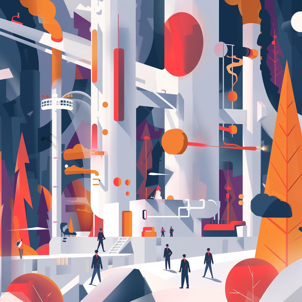 futuristic  factory  militaristic  concrete  towers  soldiers  illustration  city  design  art 944589