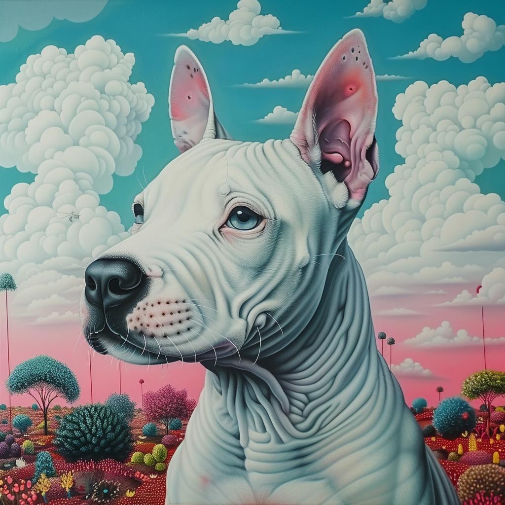 bull  Terrier  painting  flowers  white  dog  vibrant  nature  pets  art 940800