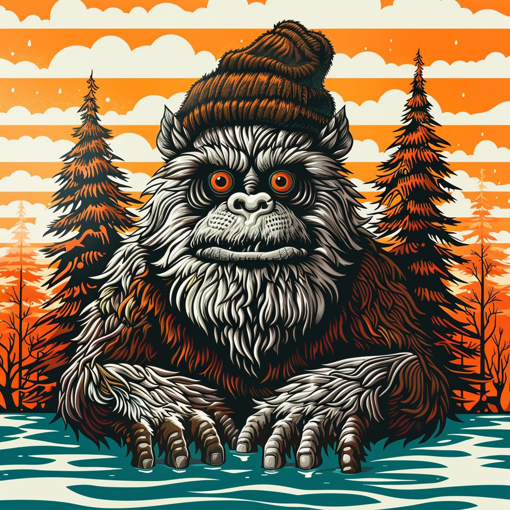 bigfoot  poster  yeti  hat  creature  whimsical  graphic  artwork  fantasy  humor 1032816