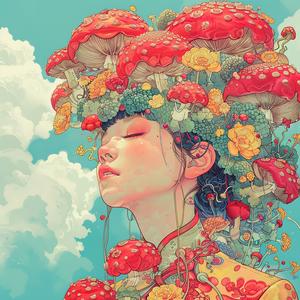 illustration  woman  mushrooms  colorful  detailed  style  quirky  imaginative  art  vibrant 1072915