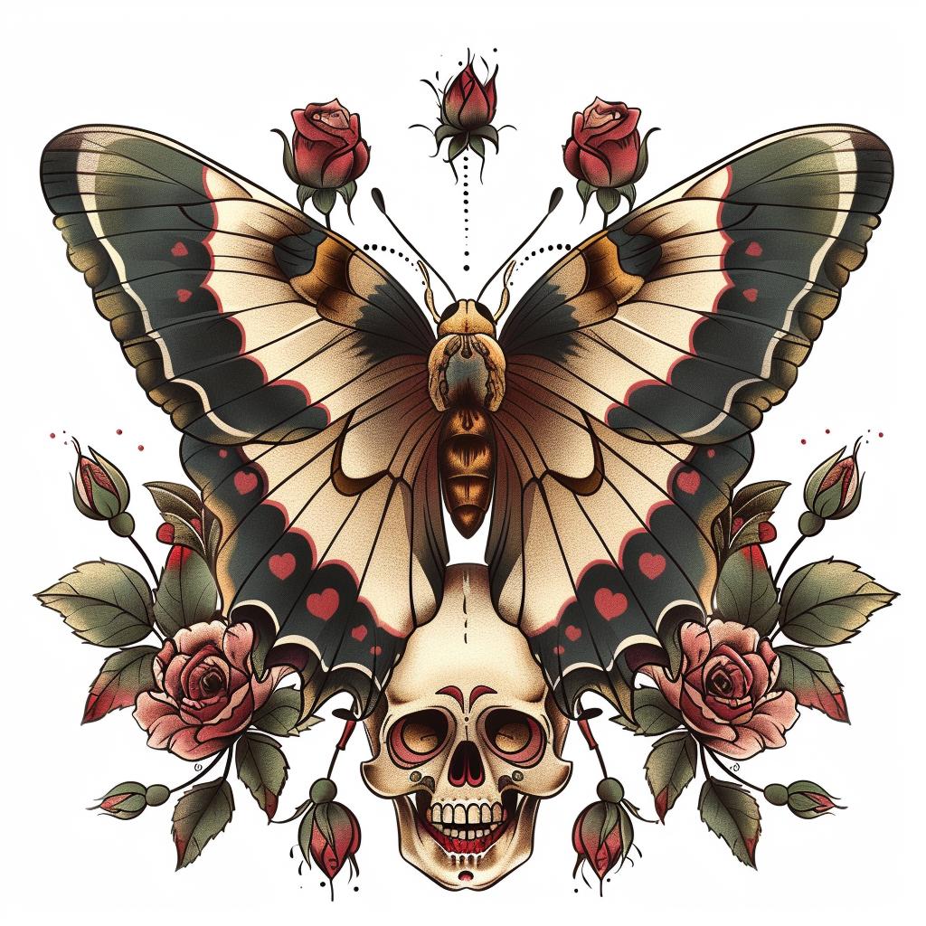 tattoo  butterfly  skull  roses  old-school  traditional  sailor  jerry  design  artwork 918902