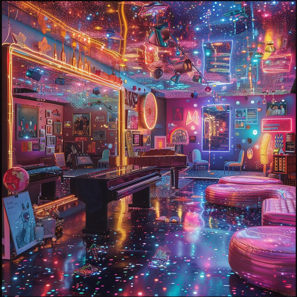 surreal  neon  room  disco  ball  creative  album  cover  vibrant  lights 962566