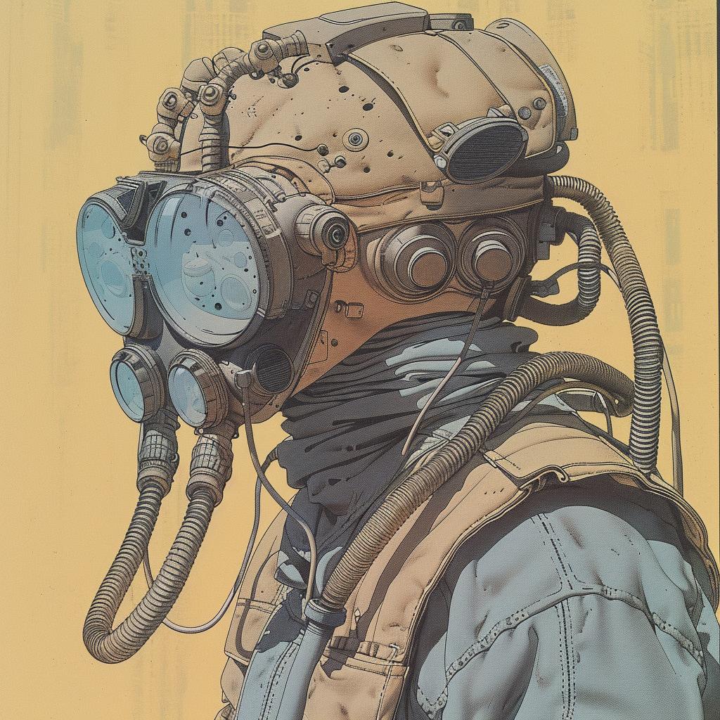 gasmask  man  hoses  surreal  style  dystopian  colorful  covering  character  abstract 967427