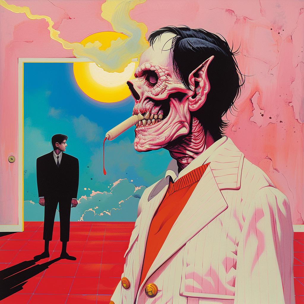 painting  man  smoking  cigarette  skeleton  surreal  creative  art  dark  themes 1018885
