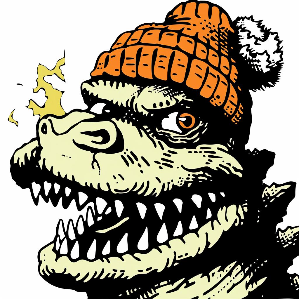 godzilla  cartoon  hat  scarf  dinosaur  playful  colorful  whimsical  funny  cute 942571