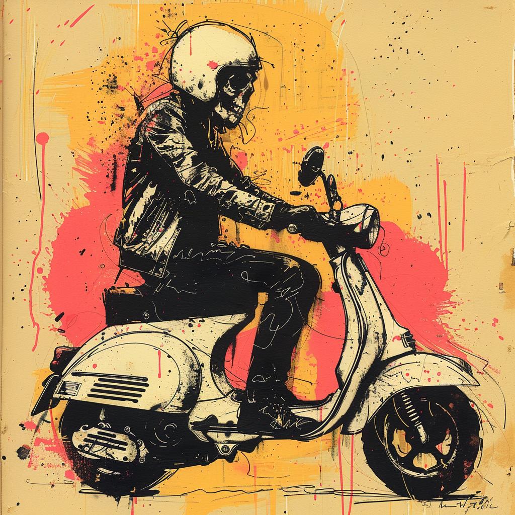 painting  man  scooter  skull  moped  artwork  urban  transportation  illustration  creative 1021518