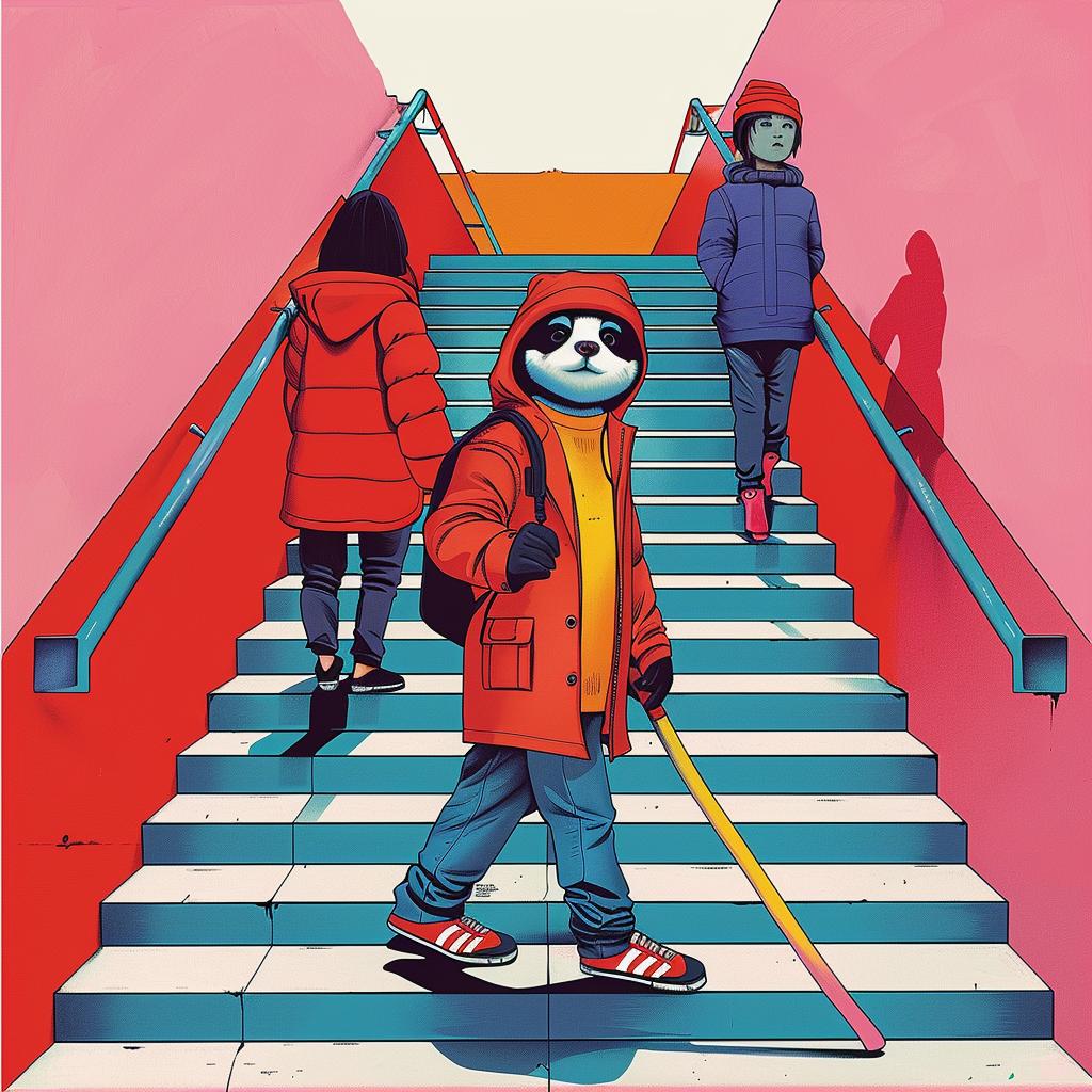 surreal  album  cover  panda  person  stairs  poster  creative  art  imaginative 1018620