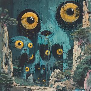 attack  three-eyed  panda  ominous  occult  monster  eyes  face  Surrealism  Art Nouveau 1077021